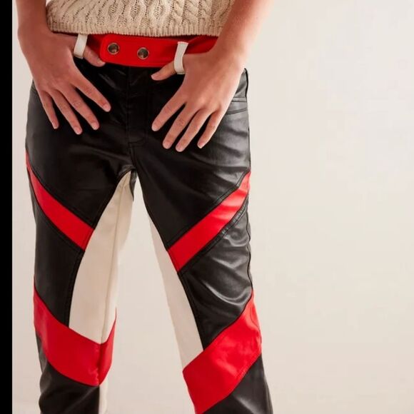We The Free High Rise Color Block Rebel Vegan Leather Cropped Pants Size 12 - Picture 4 of 15